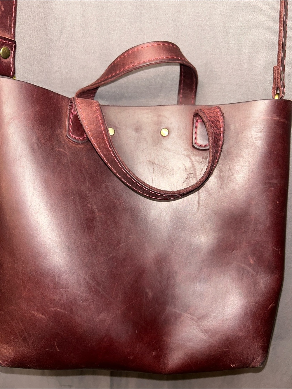Portland Leather Goods Burgundy Leather Mini Crossbody Tote Bag Oxblood - Picture 6 of 10